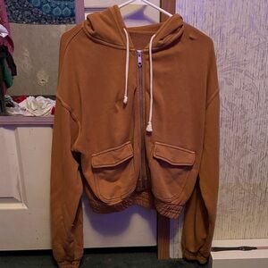 Aerie Brown Cropped Jacket with Hood